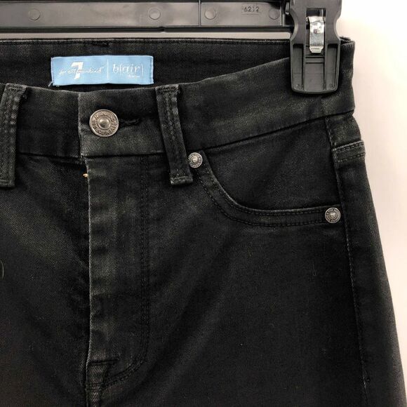 7 For All Mankind The High Waist Ankle Skinny With Faux Pockets in Black Coated - Picture 6 of 10